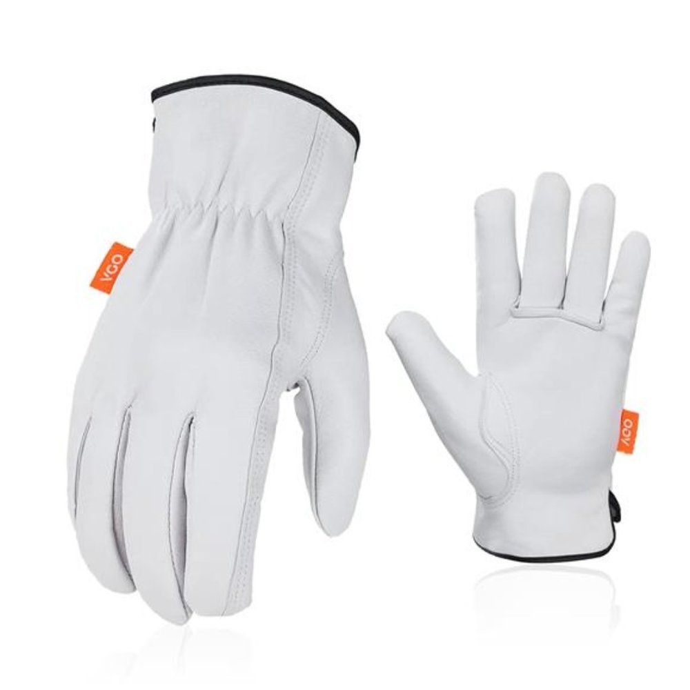 1-Pair Unlined Top Grain Goatskin Work and Driver Gloves for Men(Size M, White)